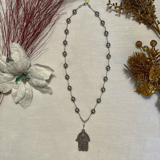 Silver Pearl Hamsa