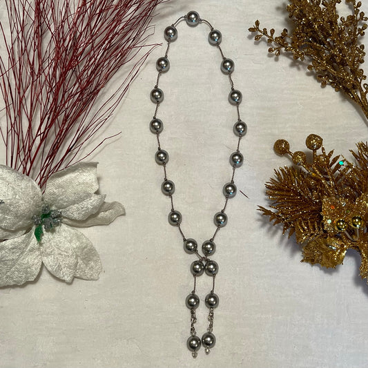 Silver Crystal Pearl Lariat